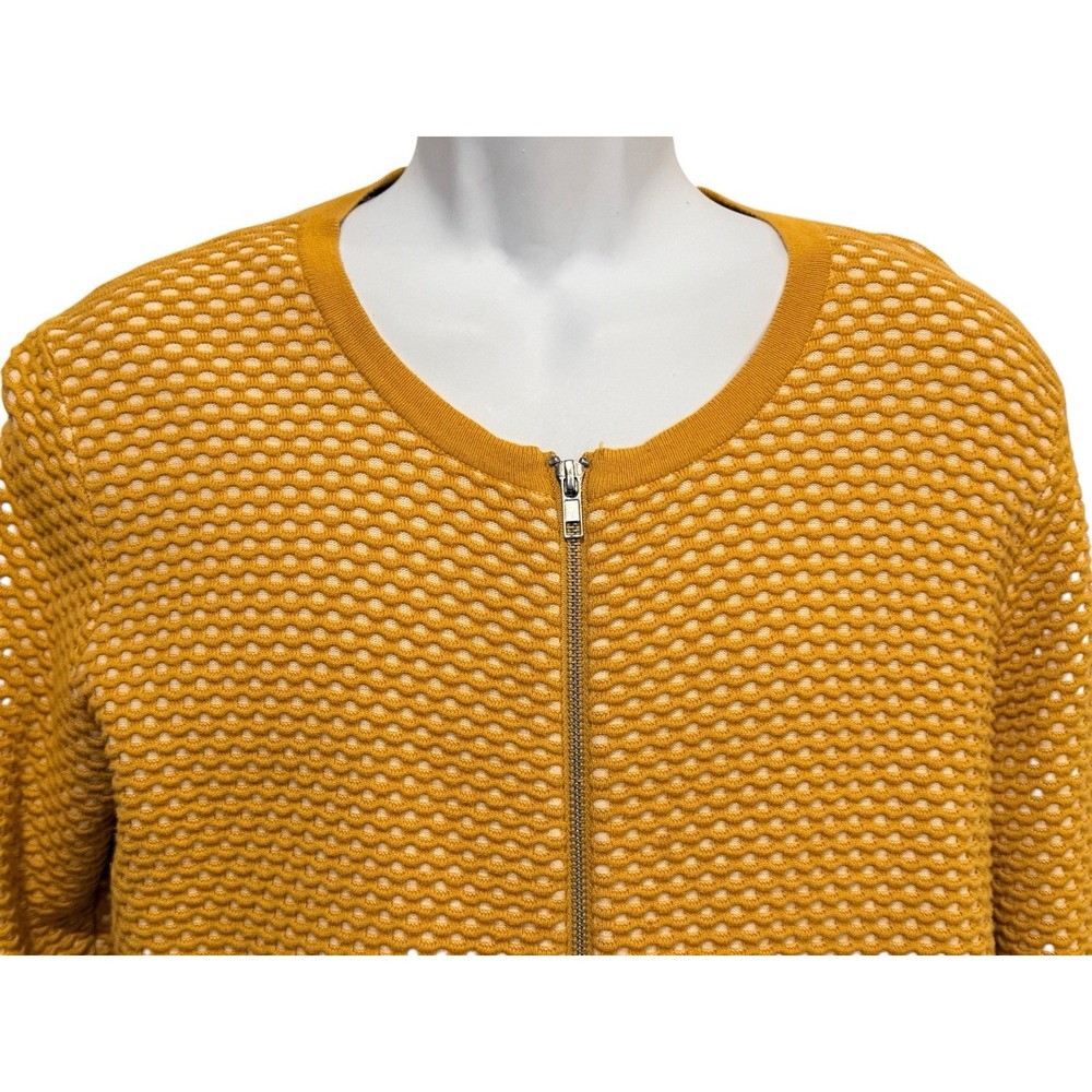 Monoprix Femme France Women Sweater L Honeycomb Full Zip Mustard - Picture 5 of 9